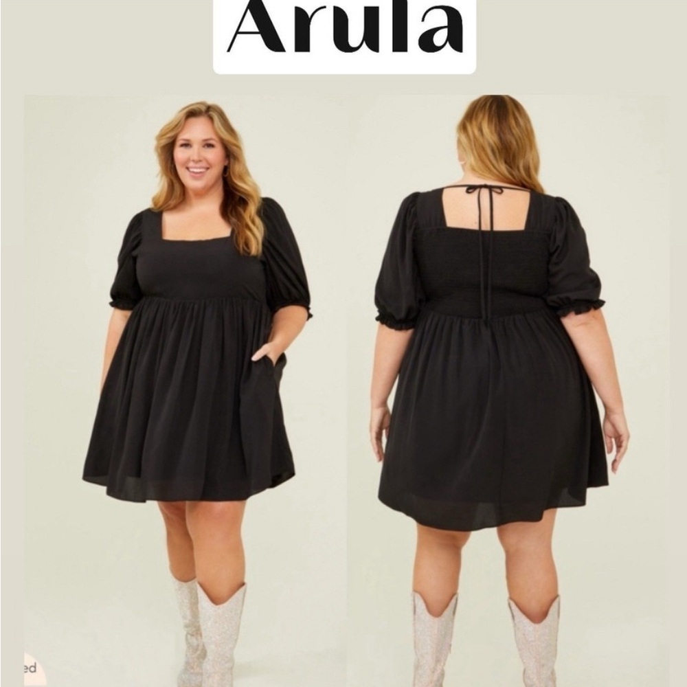 ARULA Black Puff Sleeve Babydoll Dress